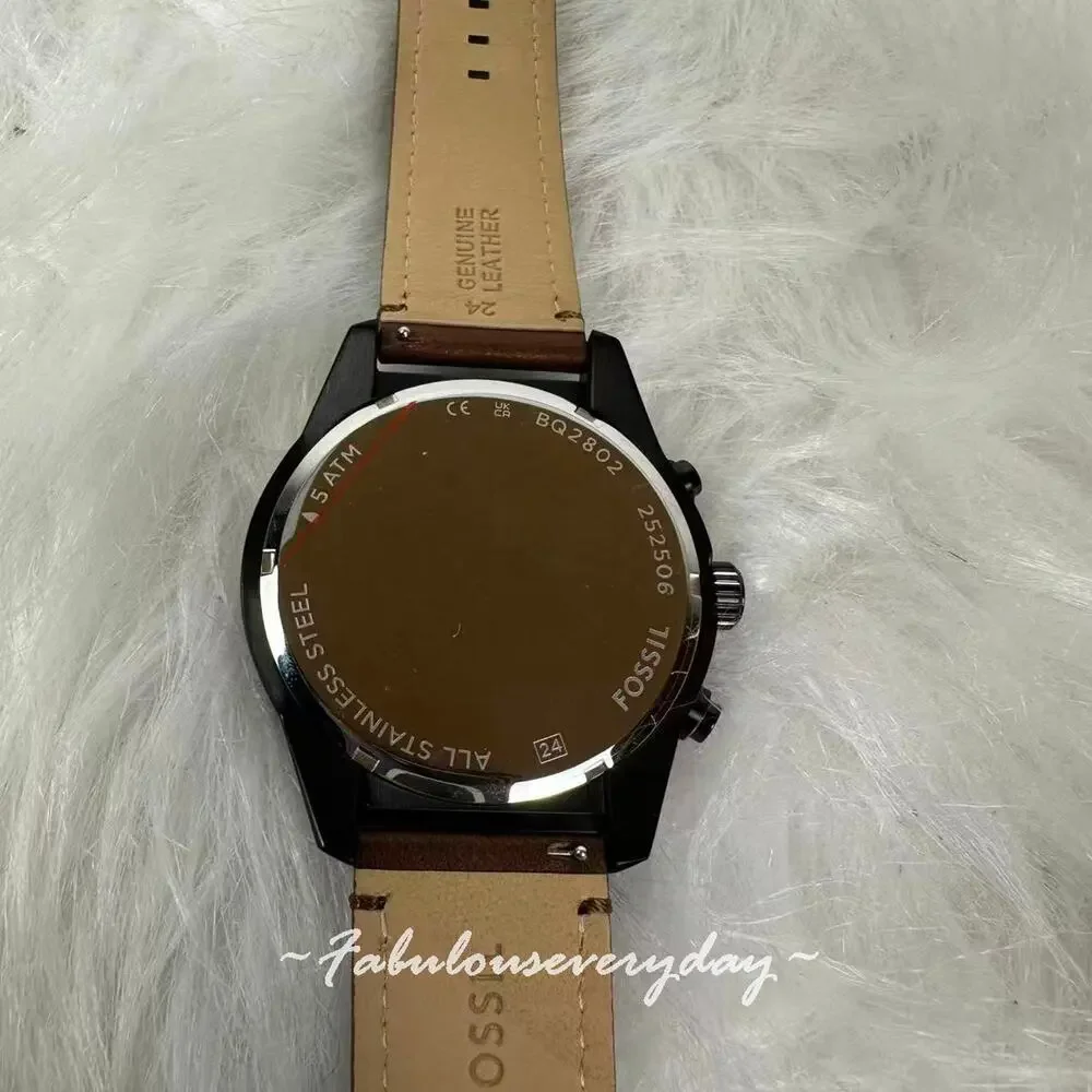 FOSSIL Men's Brox Multifunction Brown Leather Watch Black Dial 50mm BQ2802 NWT